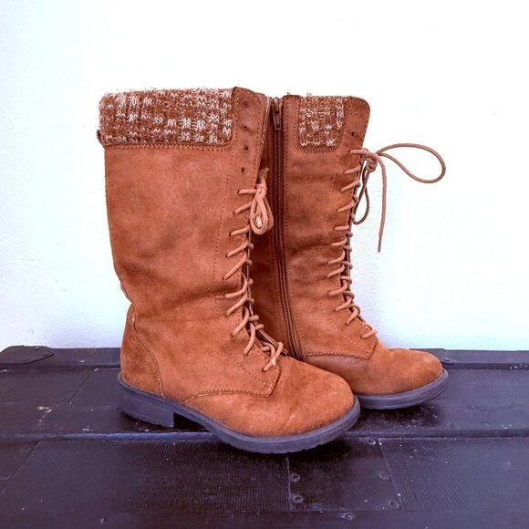 American Eagle Women's Faux Leather Orange Knit Top Lace Up Boots Size 13 1/2 - Picture 1 of 7